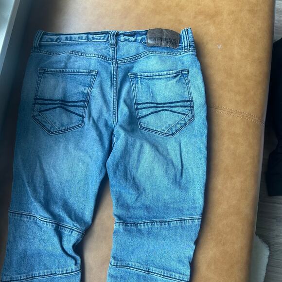 Jeans Moto Style Distressed Ripped Light Wash Denim - Picture 8 of 8